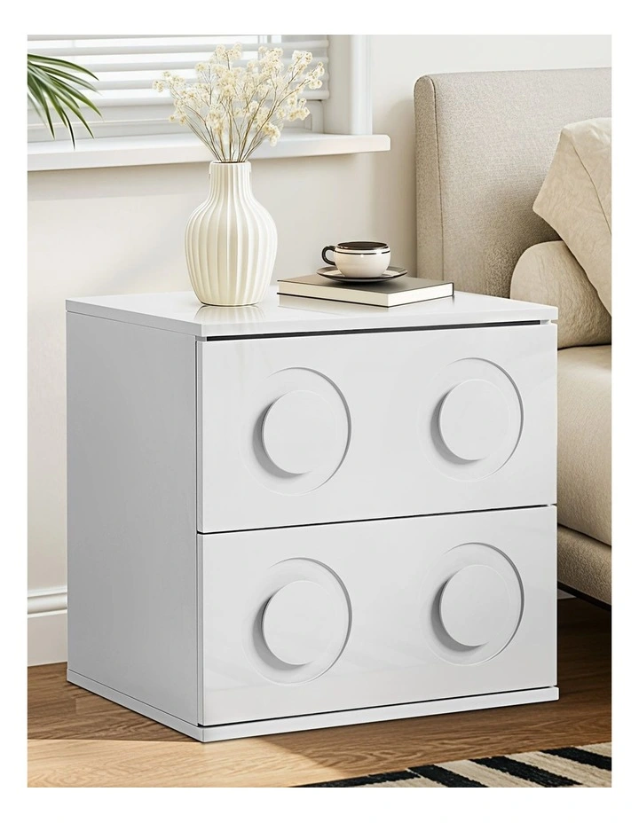 Oikiture Bedside Table 2 Drawers Nightstand Kid Storage Cabinet White image 4