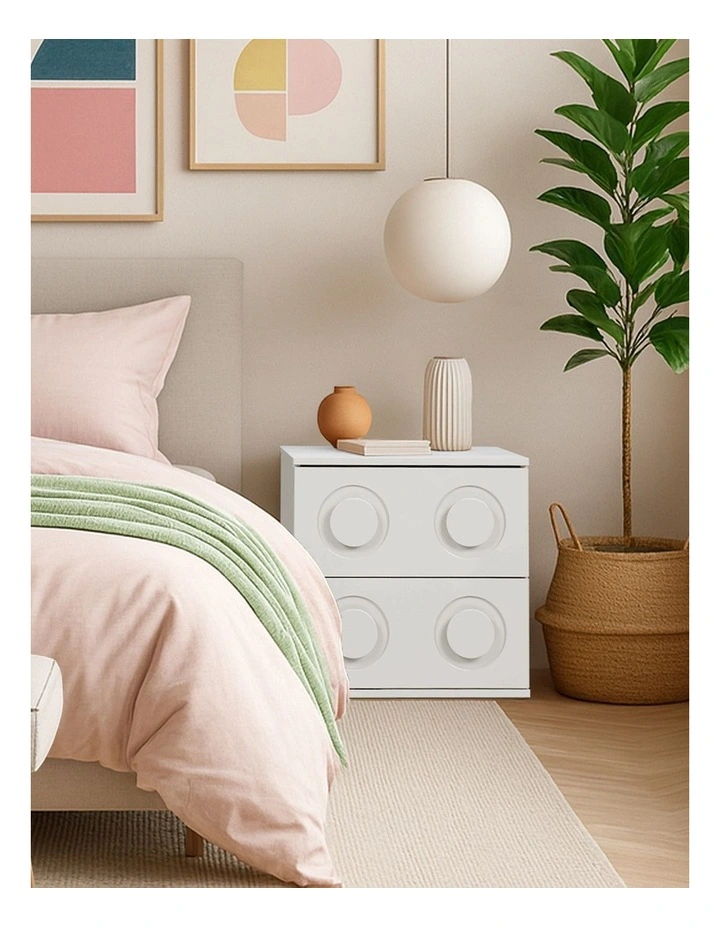 Oikiture Bedside Table 2 Drawers Nightstand Kid Storage Cabinet White image 7