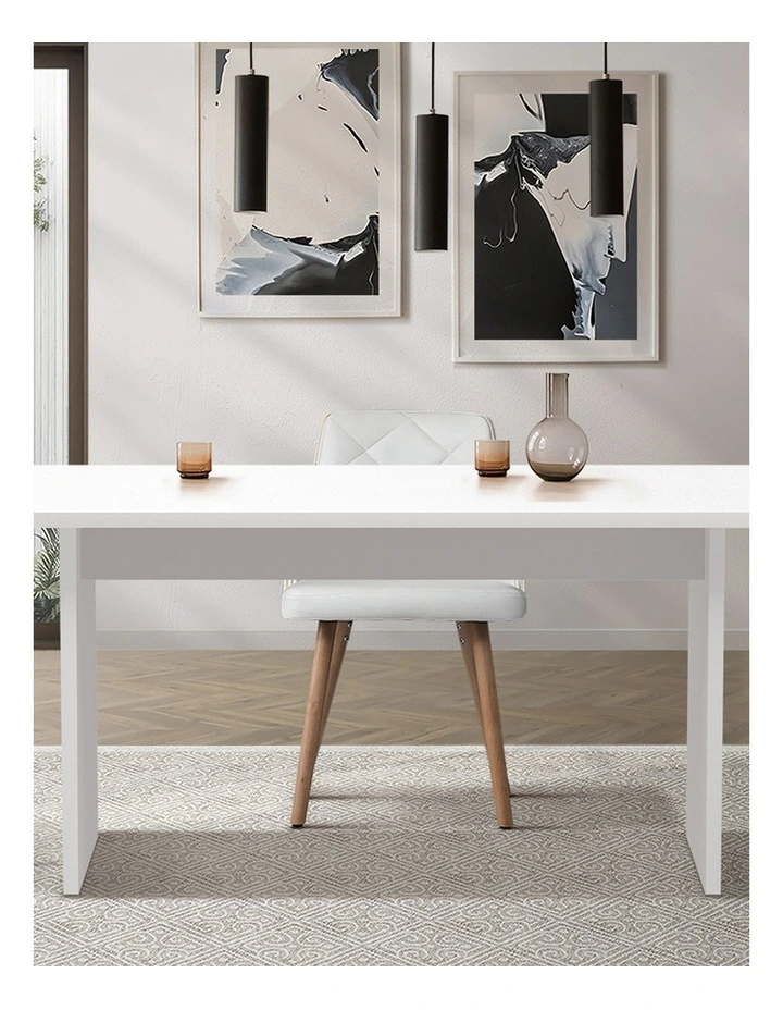 Oikiture 180cm Dining Table Rectangular Kitchen Dining Table Timber White image 4