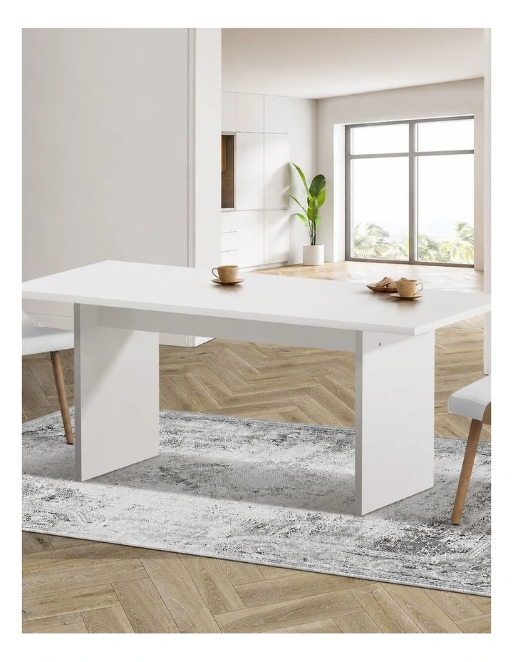 Oikiture 180cm Dining Table Rectangular Kitchen Dining Table Timber White image 6
