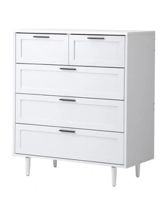 Oikiture 5 Chest of Drawers Dresser Chest Storage Cabinet Tallboy White