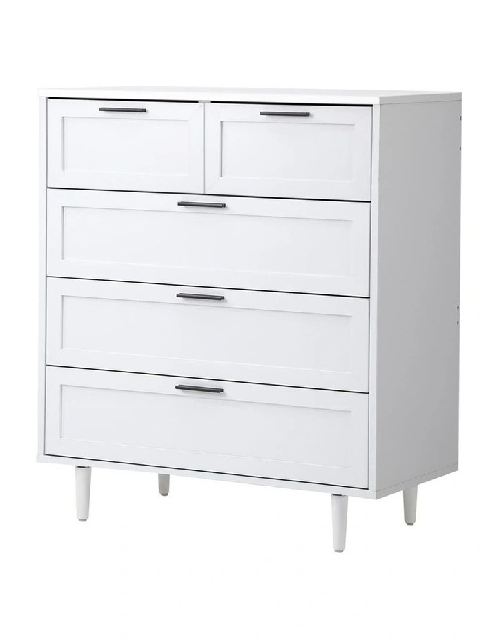 Oikiture 5 Chest of Drawers Dresser Chest Storage Cabinet Tallboy White image 1
