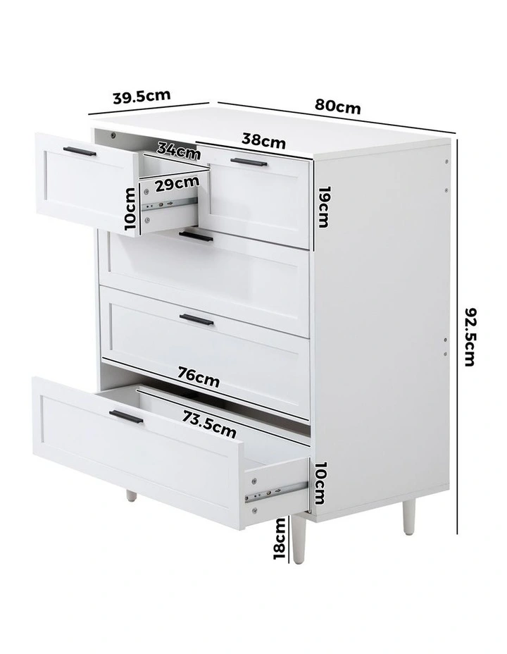 Oikiture 5 Chest of Drawers Dresser Chest Storage Cabinet Tallboy White image 3