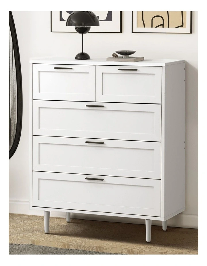 Oikiture 5 Chest of Drawers Dresser Chest Storage Cabinet Tallboy White image 4