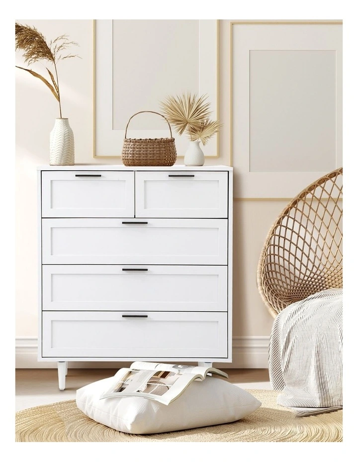 Oikiture 5 Chest of Drawers Dresser Chest Storage Cabinet Tallboy White image 7