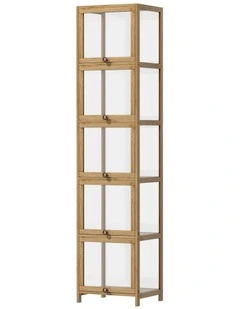 Oikiture Display Cabinet Slim Storage 5-Tier Shelves Clear Bookcase Rack Oak