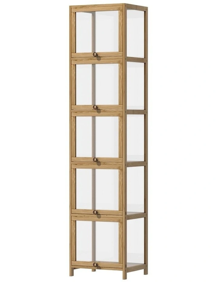 Oikiture Display Cabinet Slim Storage 5-Tier Shelves Clear Bookcase Rack Oak image 1