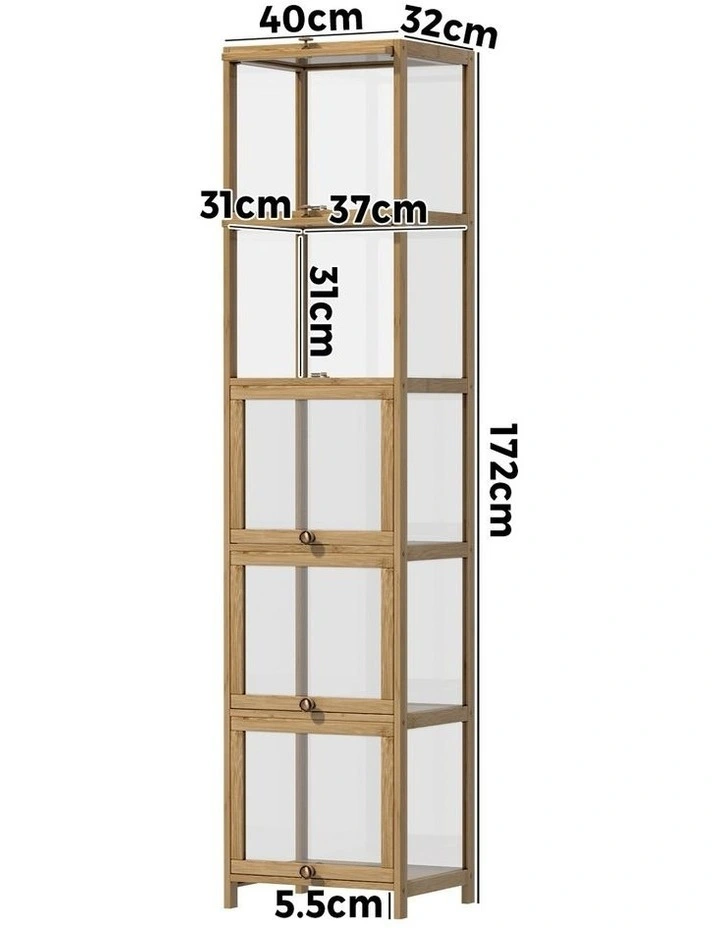 Oikiture Display Cabinet Slim Storage 5-Tier Shelves Clear Bookcase Rack Oak image 3