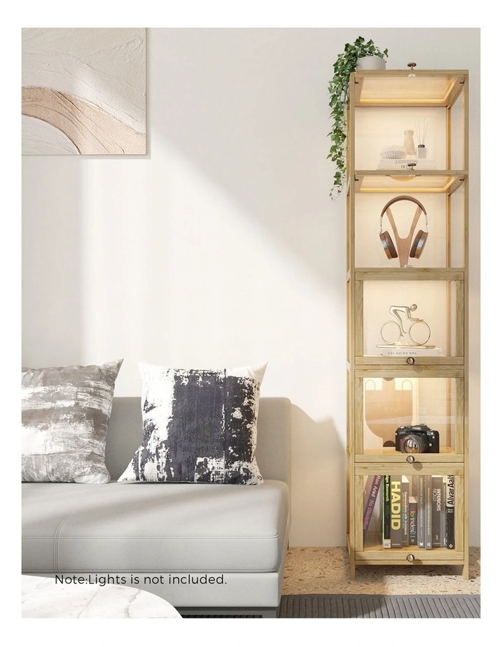 Oikiture Display Cabinet Slim Storage 5-Tier Shelves Clear Bookcase Rack Oak image 7