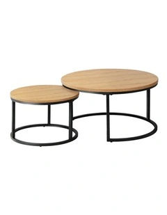 Oikiture Set of 2 Coffee Table Round Nesting Side End Table Natural