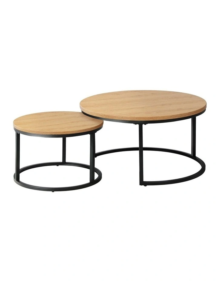 Oikiture Set of 2 Coffee Table Round Nesting Side End Table Natural image 1