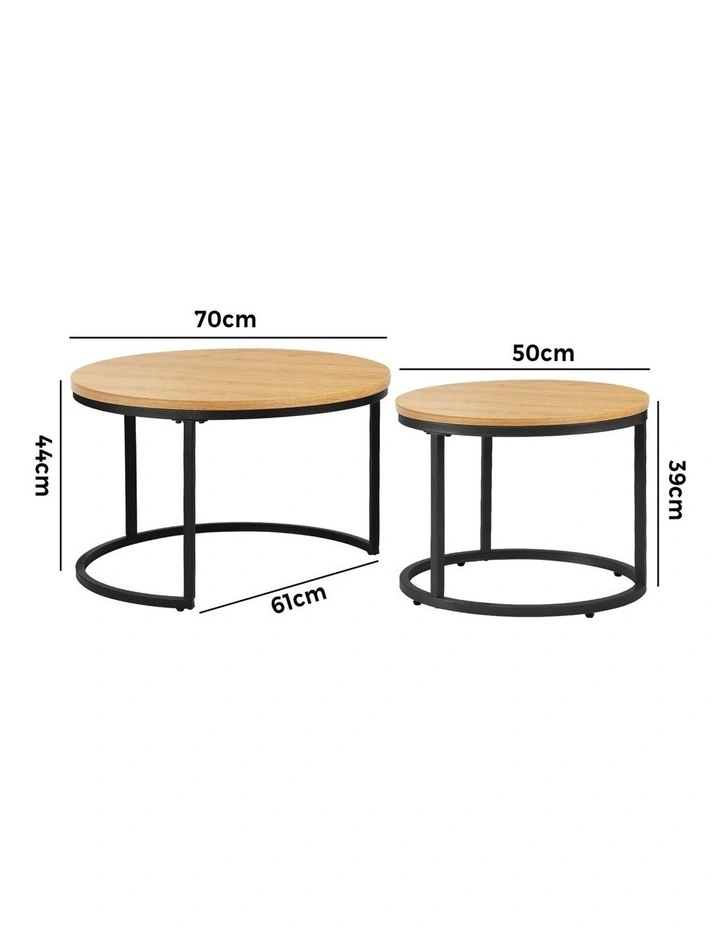 Oikiture Set of 2 Coffee Table Round Nesting Side End Table Natural image 3