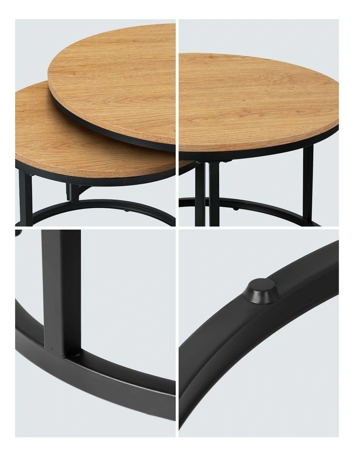 Oikiture Set of 2 Coffee Table Round Nesting Side End Table Natural image 6