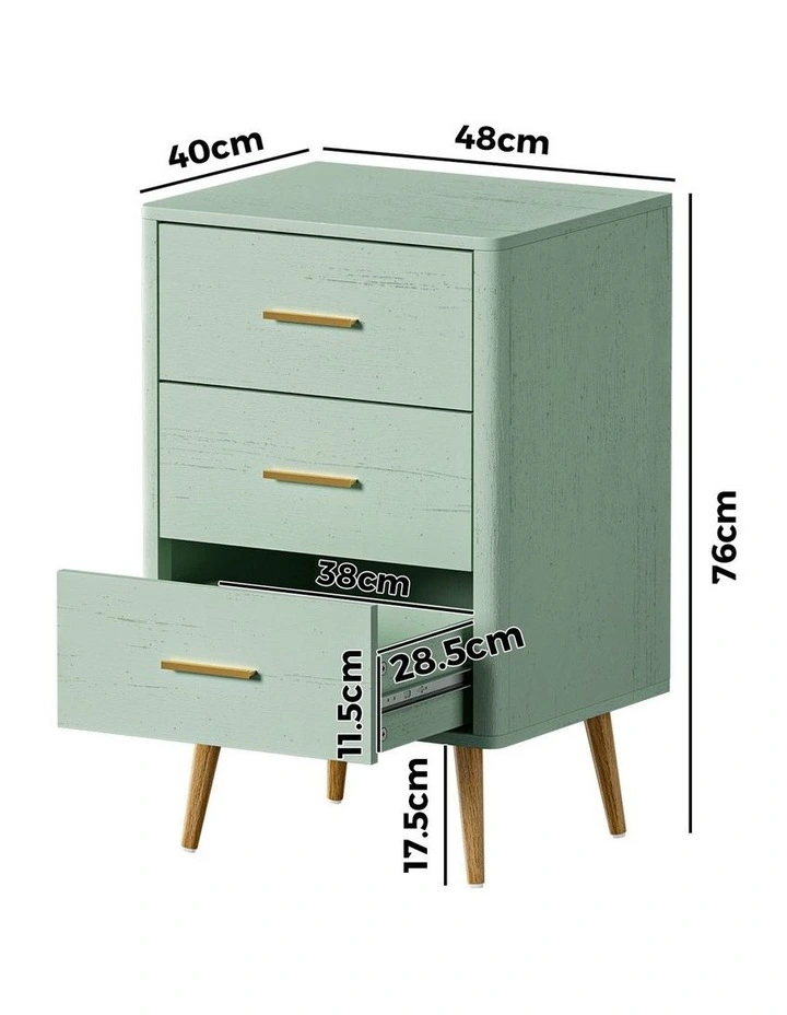 Oikiture 3 Chest of Drawers Dresser Tallboy Storage Cabinet Green image 3