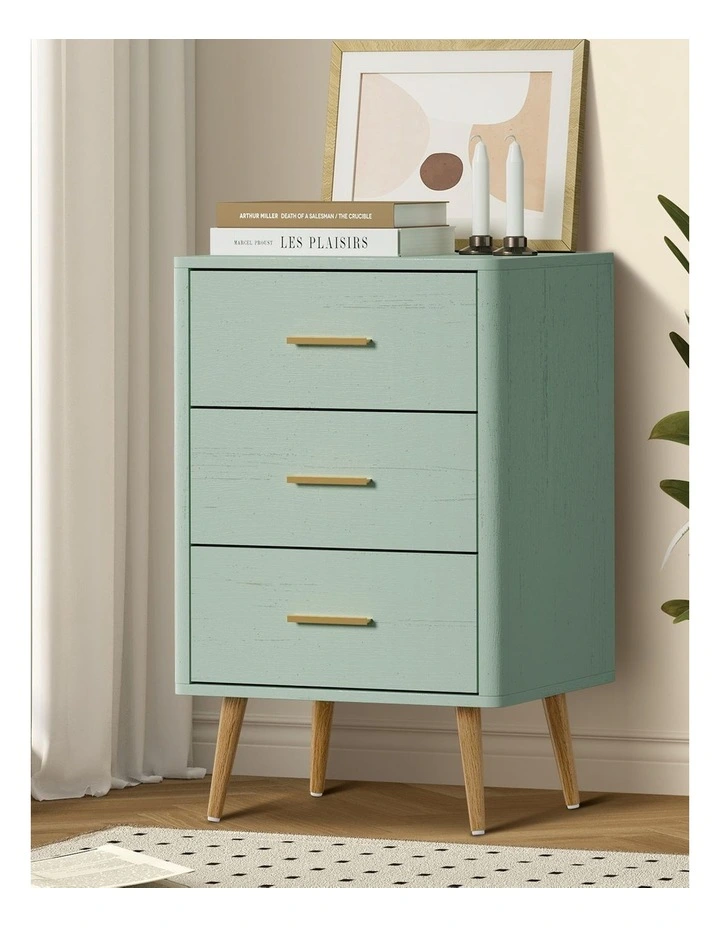 Oikiture 3 Chest of Drawers Dresser Tallboy Storage Cabinet Green image 4