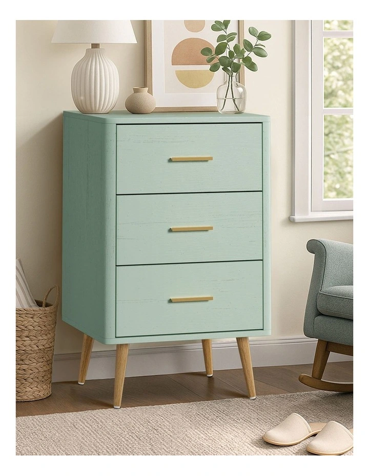 Oikiture 3 Chest of Drawers Dresser Tallboy Storage Cabinet Green image 5
