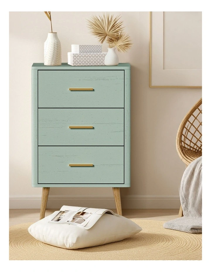 Oikiture 3 Chest of Drawers Dresser Tallboy Storage Cabinet Green image 7