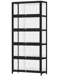 Oikiture Display Cabinet Storage 5-Tier Shelves Clear Bookcase Stand Rack Black
