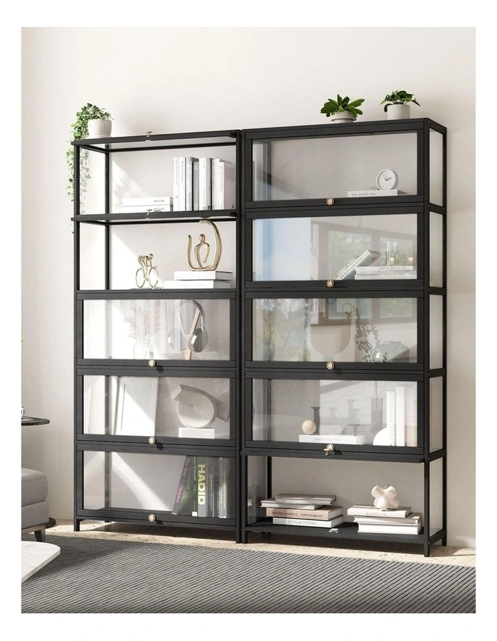 Oikiture Display Cabinet Storage 5-Tier Shelves Clear Bookcase Stand Rack Black image 5