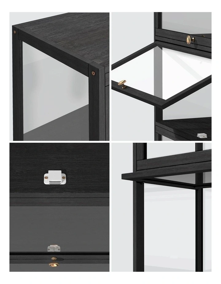 Oikiture Display Cabinet Storage 5-Tier Shelves Clear Bookcase Stand Rack Black image 6