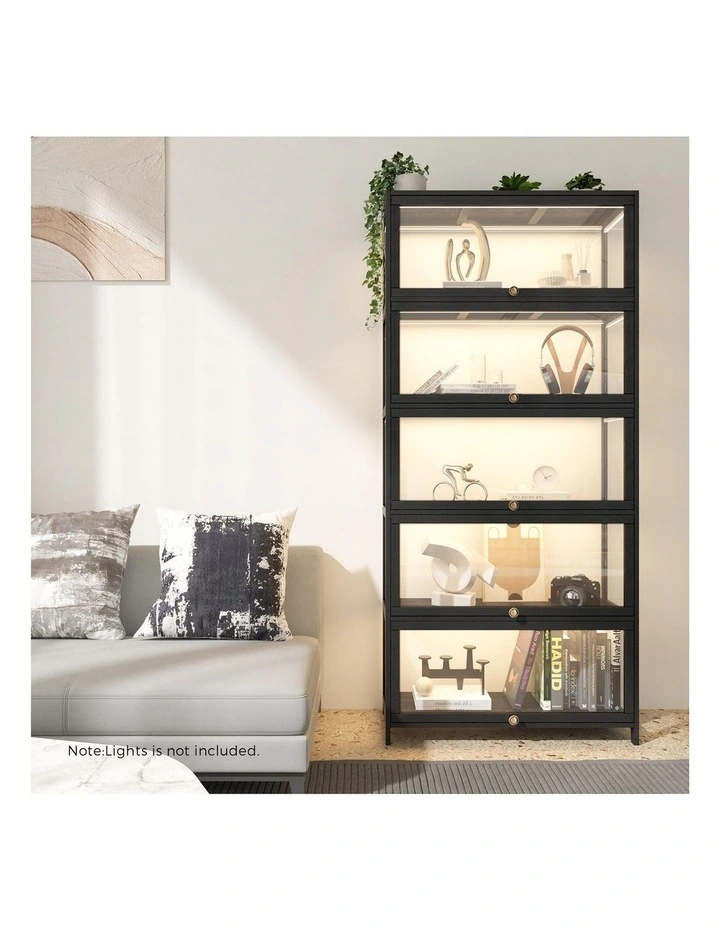 Oikiture Display Cabinet Storage 5-Tier Shelves Clear Bookcase Stand Rack Black image 7