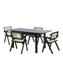 Oikiture 5pc Extenable Dining Table and Chairs Wooden Dining Set Ratten Black