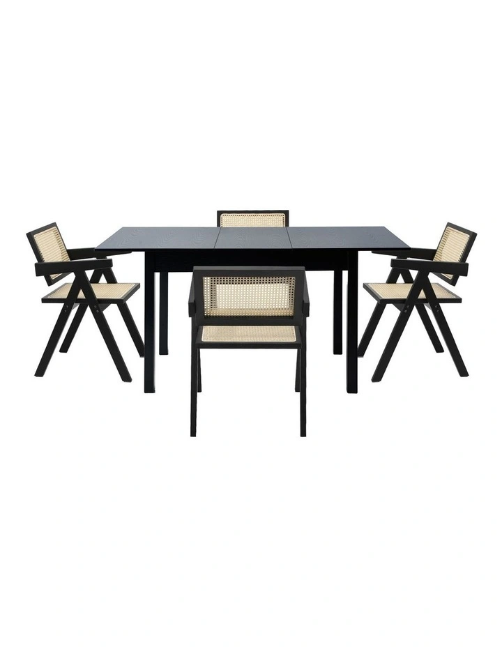 Oikiture 5pc Extenable Dining Table and Chairs Wooden Dining Set Ratten Black image 5