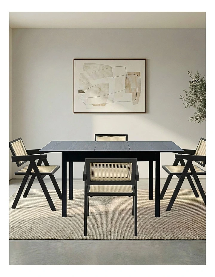 Oikiture 5pc Extenable Dining Table and Chairs Wooden Dining Set Ratten Black image 7
