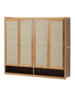 Oikiture Shoe Storage Cabinet Shoes Rack Organiser Shelf 4 Doors Rattan Natural
