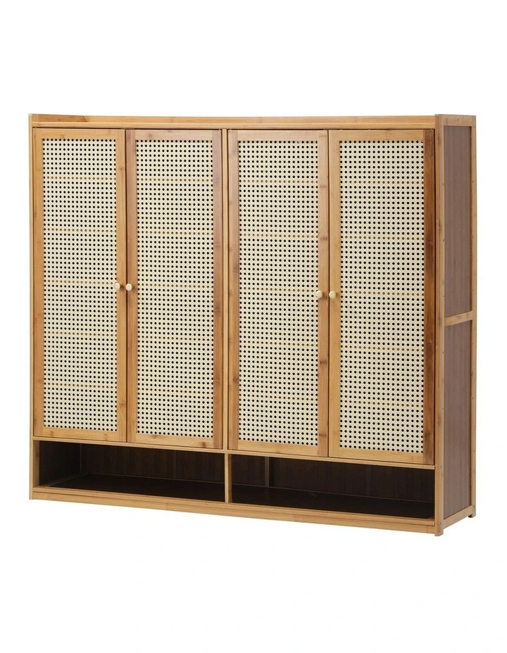 Oikiture Shoe Storage Cabinet Shoes Rack Organiser Shelf 4 Doors Rattan Natural image 1