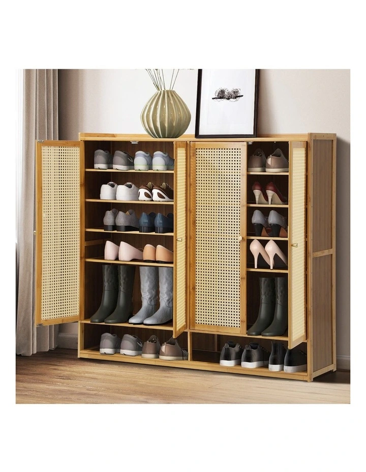 Oikiture Shoe Storage Cabinet Shoes Rack Organiser Shelf 4 Doors Rattan Natural image 5
