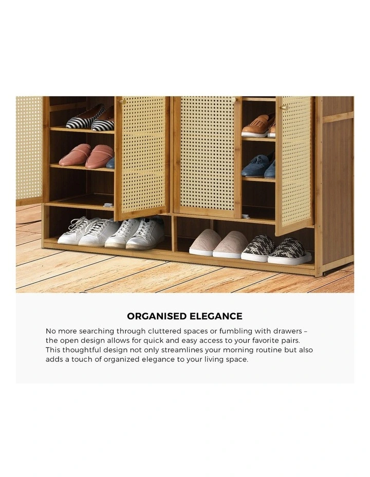 Oikiture Shoe Storage Cabinet Shoes Rack Organiser Shelf 4 Doors Rattan Natural image 6