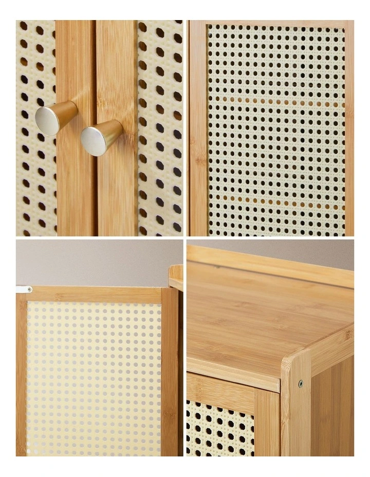 Oikiture Shoe Storage Cabinet Shoes Rack Organiser Shelf 4 Doors Rattan Natural image 7