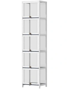 Oikiture Display Cabinet Slim Storage 5-Tier Shelves Clear Bookcase Rack White