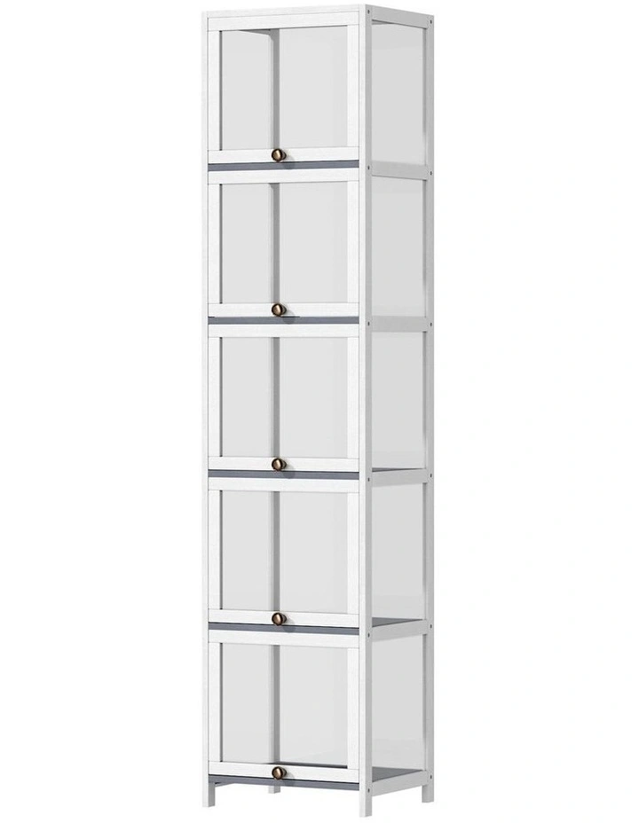 Oikiture Display Cabinet Slim Storage 5-Tier Shelves Clear Bookcase Rack White image 1