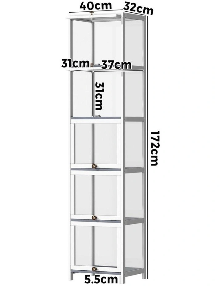 Oikiture Display Cabinet Slim Storage 5-Tier Shelves Clear Bookcase Rack White image 3
