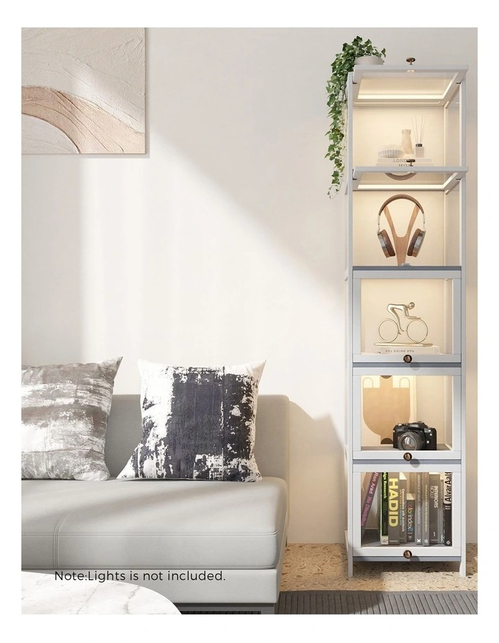Oikiture Display Cabinet Slim Storage 5-Tier Shelves Clear Bookcase Rack White image 7