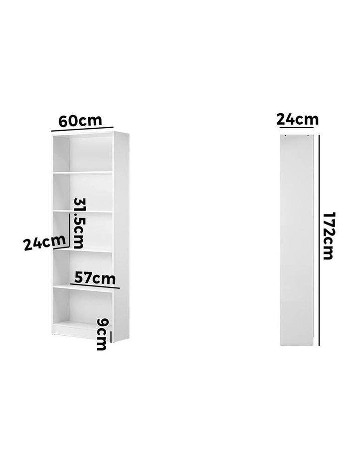 Oikiture Bookshelf Bookcase Display shelves 5-Tier Storage Stand Rack White image 3