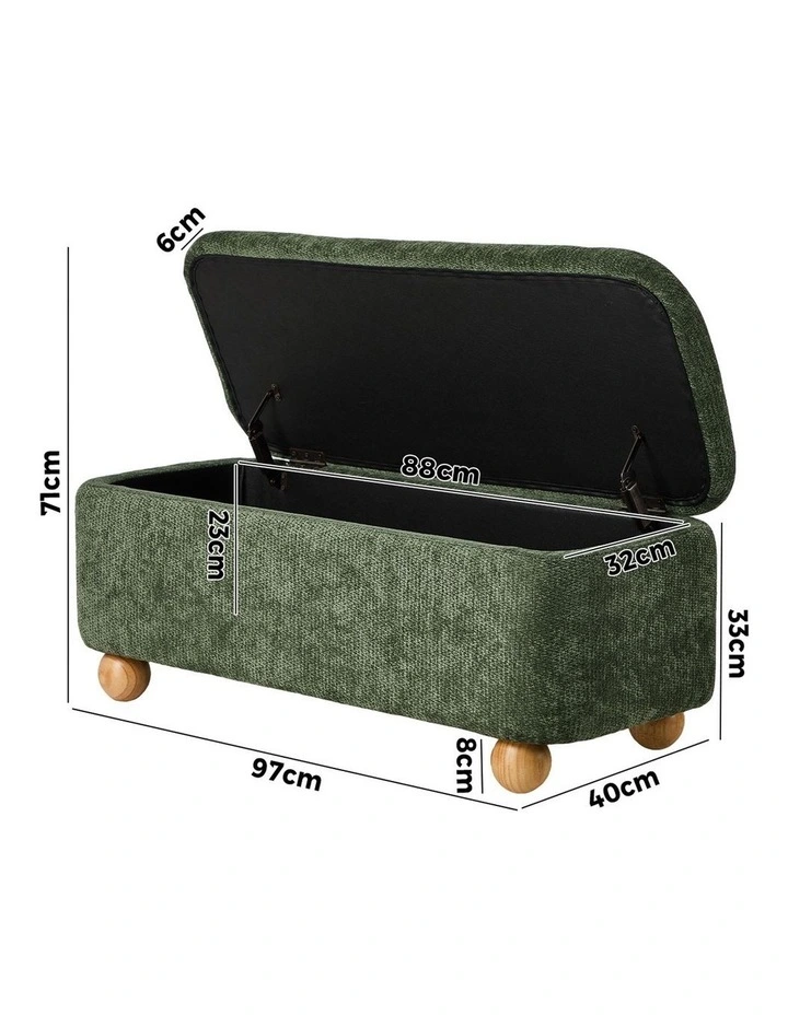 Oikiture Storage Ottoman Blanket Box Couch Bench Chenille Ball Foot Stool image 3