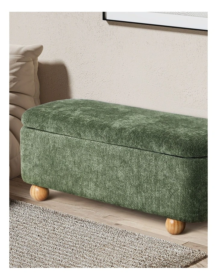 Oikiture Storage Ottoman Blanket Box Couch Bench Chenille Ball Foot Stool image 4