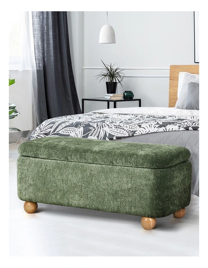 Oikiture Storage Ottoman Blanket Box Couch Bench Chenille Ball Foot Stool image 5