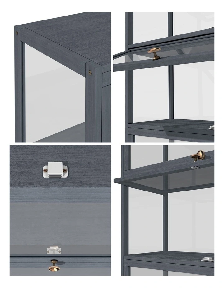 Oikiture Display Cabinet Storage 5-Tier Shelves Clear Bookcase Stand Rack Grey image 6