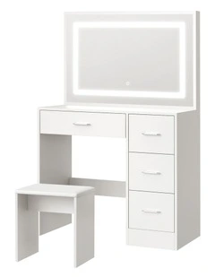 Oikiture Dressing Table Stool Set Large Makeup Mirror LED Light Vanity White