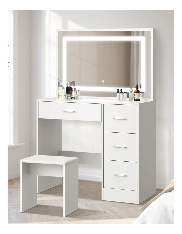 Oikiture Dressing Table Stool Set Large Makeup Mirror LED Light Vanity White image 4