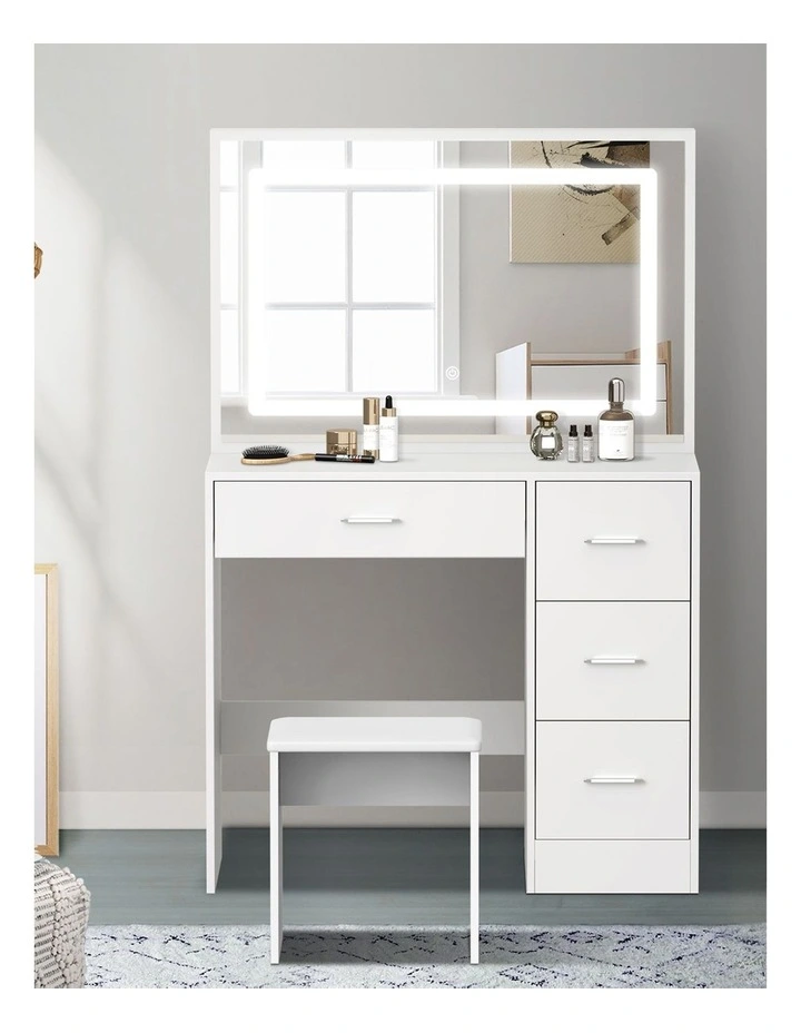 Oikiture Dressing Table Stool Set Large Makeup Mirror LED Light Vanity White image 5