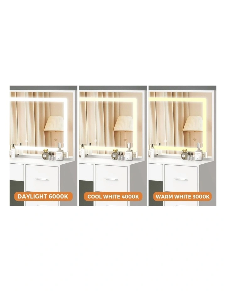 Oikiture Dressing Table Stool Set Large Makeup Mirror LED Light Vanity White image 6