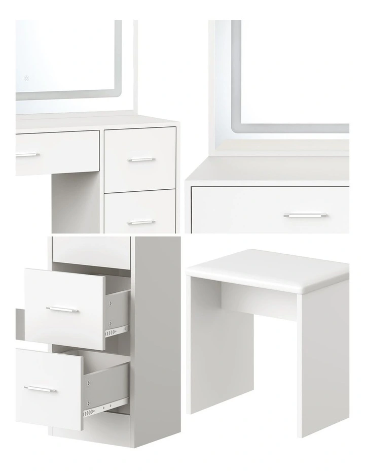 Oikiture Dressing Table Stool Set Large Makeup Mirror LED Light Vanity White image 7