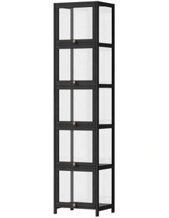 Oikiture Display Cabinet Slim Storage 5-Tier Shelves Clear Bookcase Rack Black