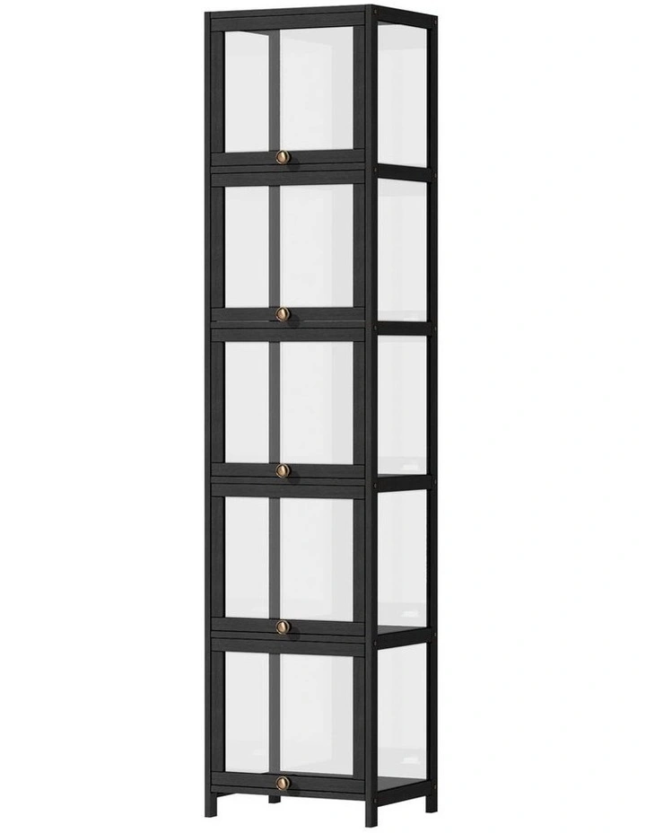 Oikiture Display Cabinet Slim Storage 5-Tier Shelves Clear Bookcase Rack Black image 1