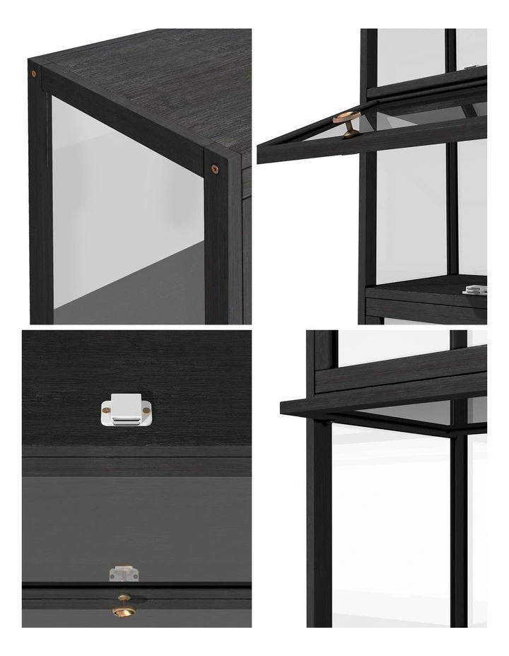 Oikiture Display Cabinet Slim Storage 5-Tier Shelves Clear Bookcase Rack Black image 6